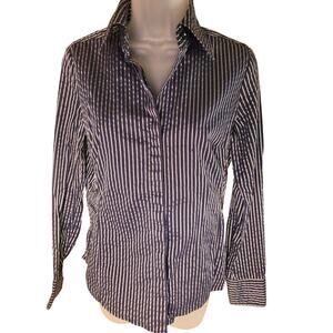 New York & Co Women Silver/Navy Shirt Long Sleeve Button Up Sz S